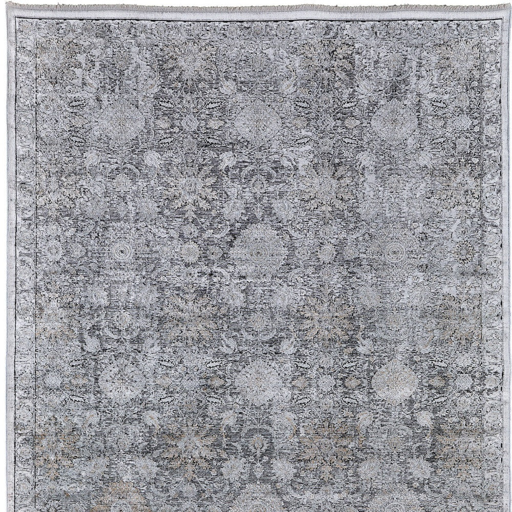 5 x 7 Gray & Silver Damask Power Loom Rug