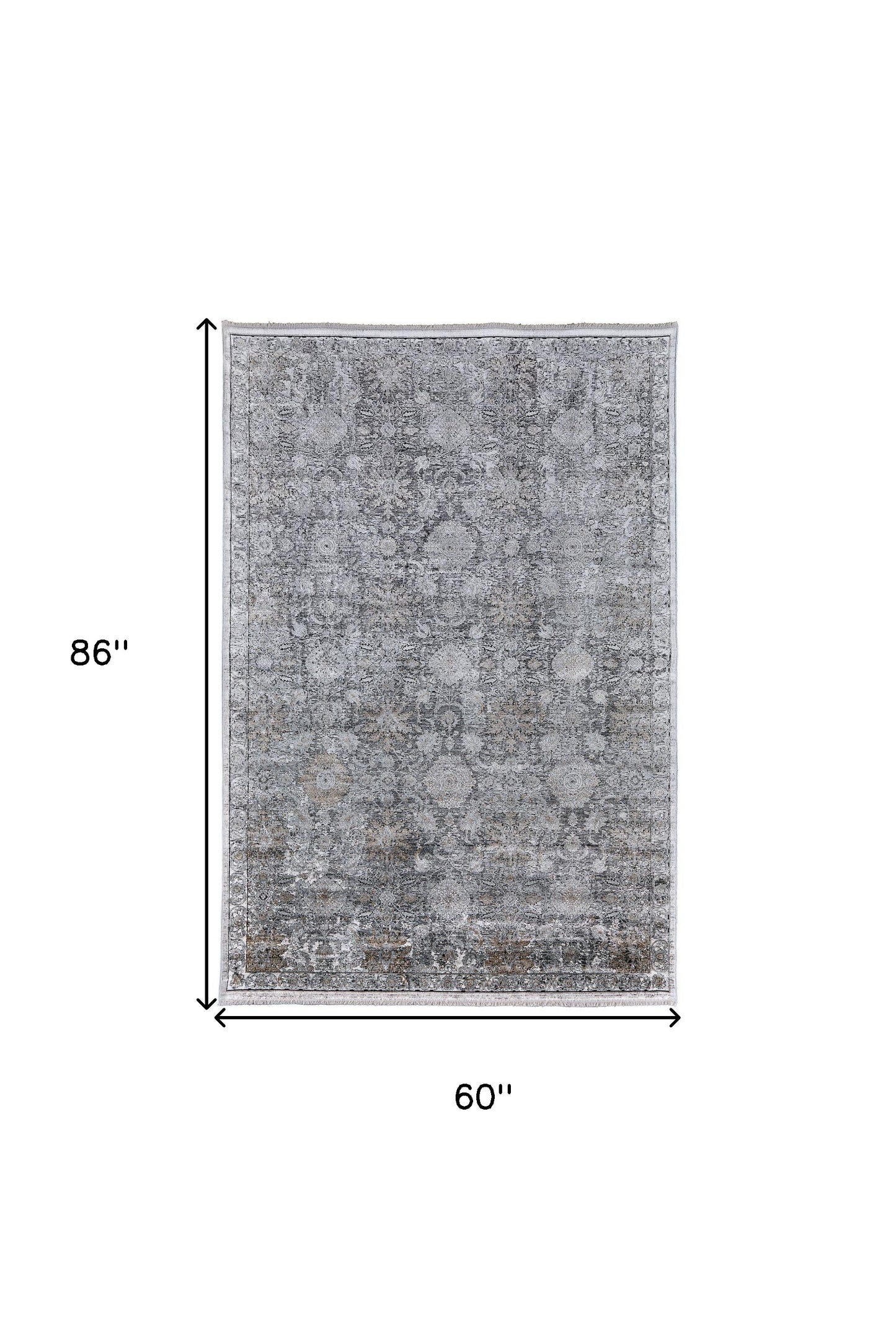 5 x 7 Gray & Silver Damask Power Loom Rug