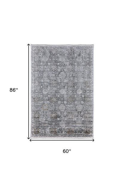5 x 7 Gray & Silver Damask Power Loom Rug