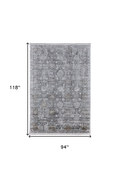 8 x 10 Gray & Silver Damask Power Loom Rug