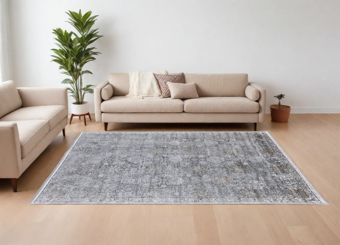 12 x 15 Gray & Silver Damask Power Loom Rug