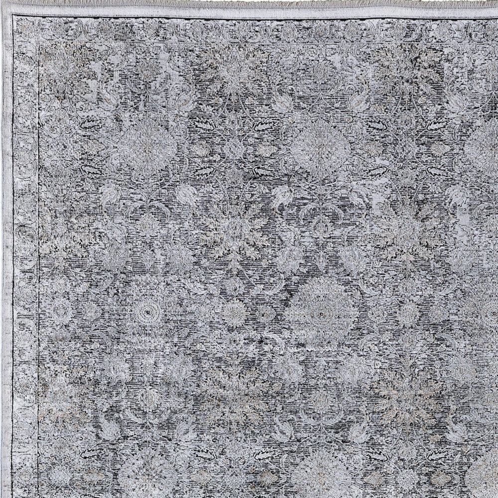 12 x 15 Gray & Silver Damask Power Loom Rug