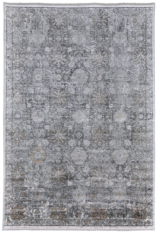12 x 15 Gray & Silver Damask Power Loom Rug