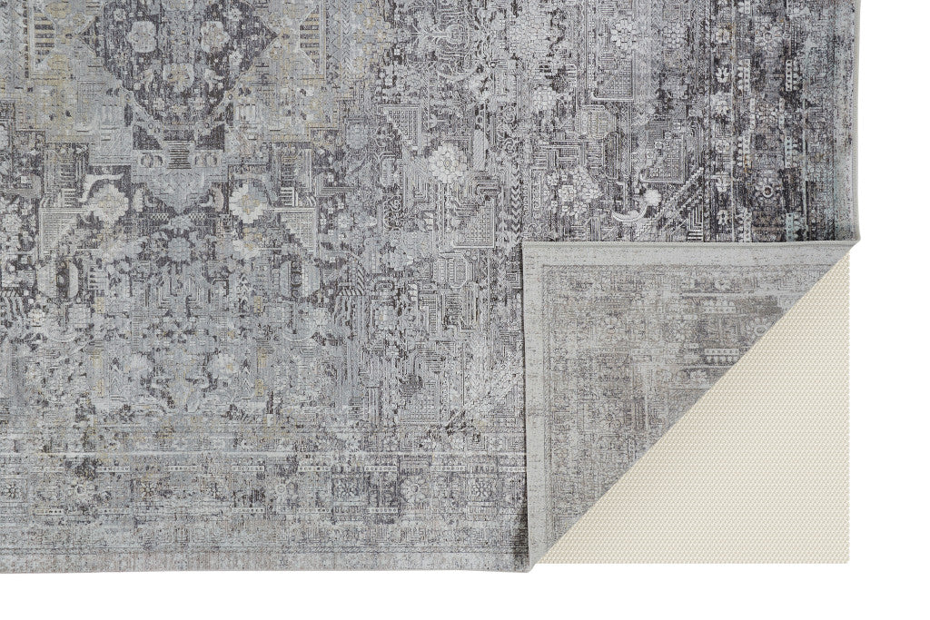 5 x 7 Gray & Silver Oriental Power Loom Rug