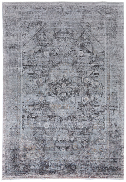 5 x 7 Gray & Silver Oriental Power Loom Rug