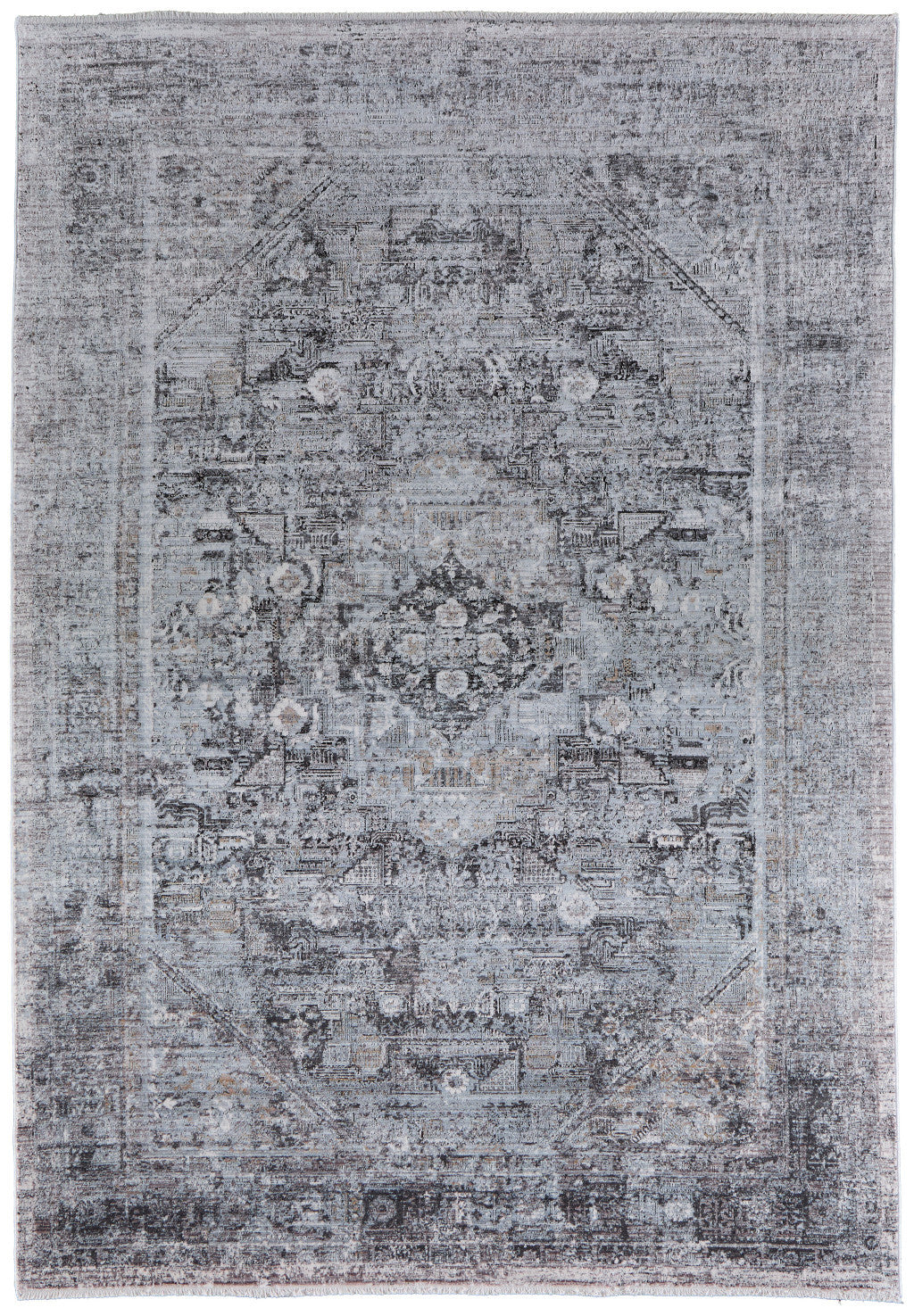 5 x 7 Gray & Silver Oriental Power Loom Rug
