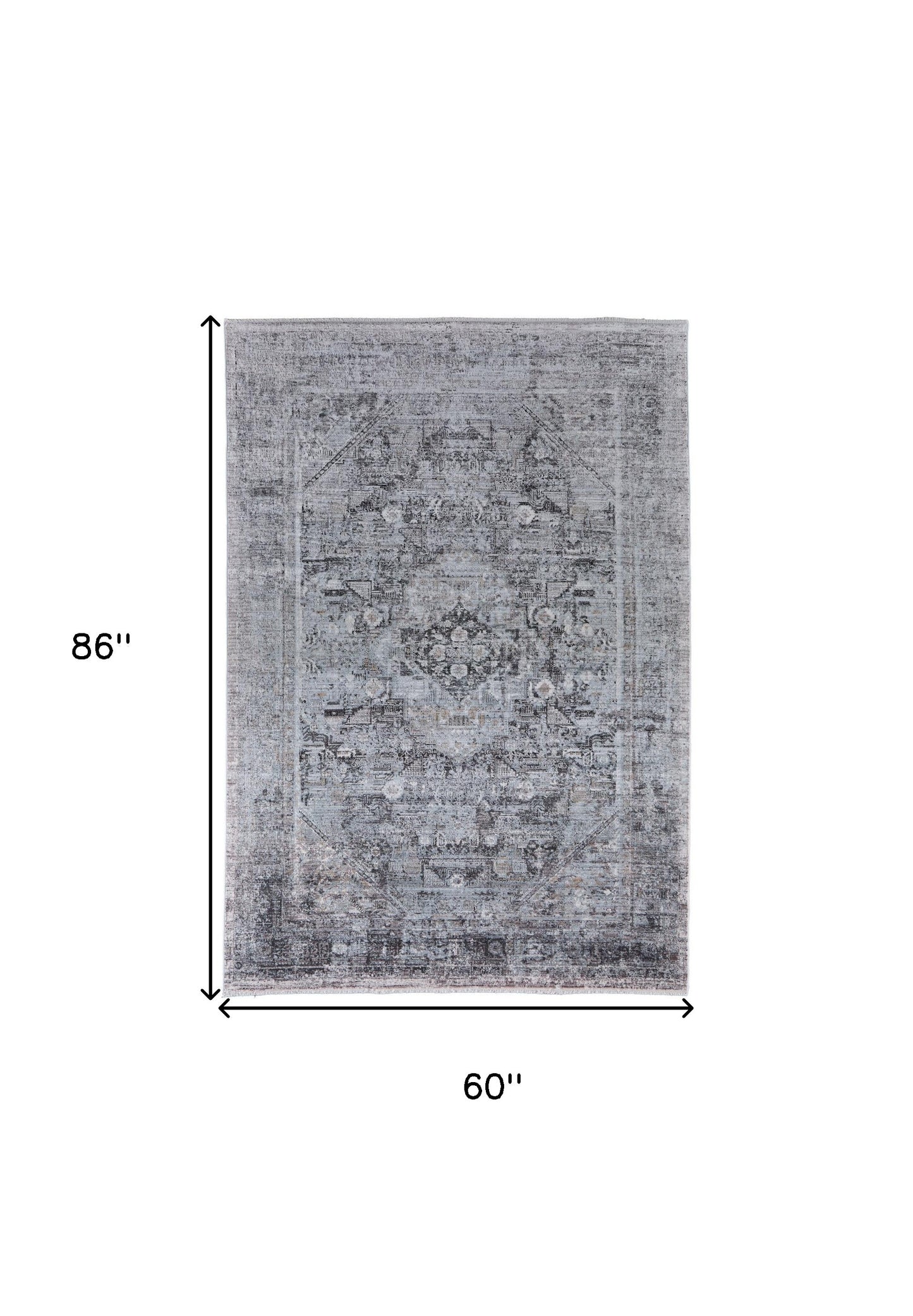 5 x 7 Gray & Silver Oriental Power Loom Rug