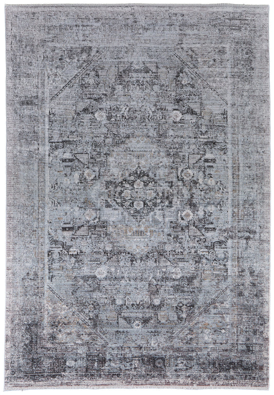 5 x 7 Gray & Silver Oriental Power Loom Rug