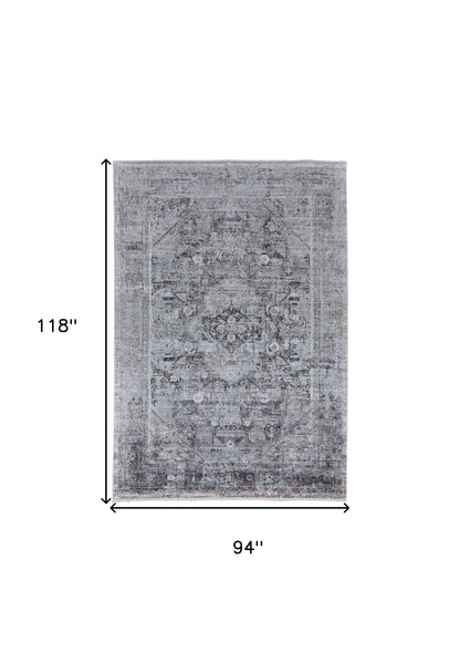 8 x 10 Gray & Silver Oriental Power Loom Rug