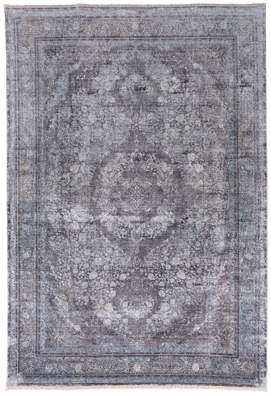 5 x 7 Gray & Silver Oriental Power Loom Rug