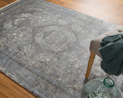 5 x 7 Gray & Silver Oriental Power Loom Rug