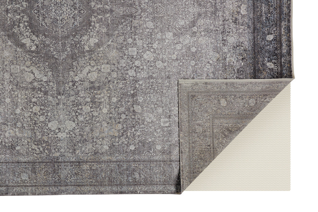 5 x 7 Gray & Silver Oriental Power Loom Rug