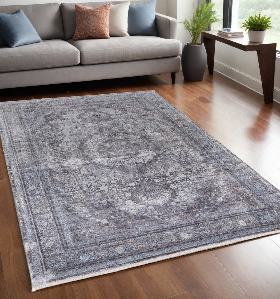 5 x 7 Gray & Silver Oriental Power Loom Rug