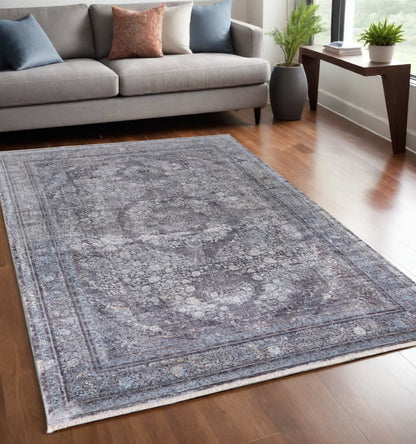 5 x 7 Gray & Silver Oriental Power Loom Rug