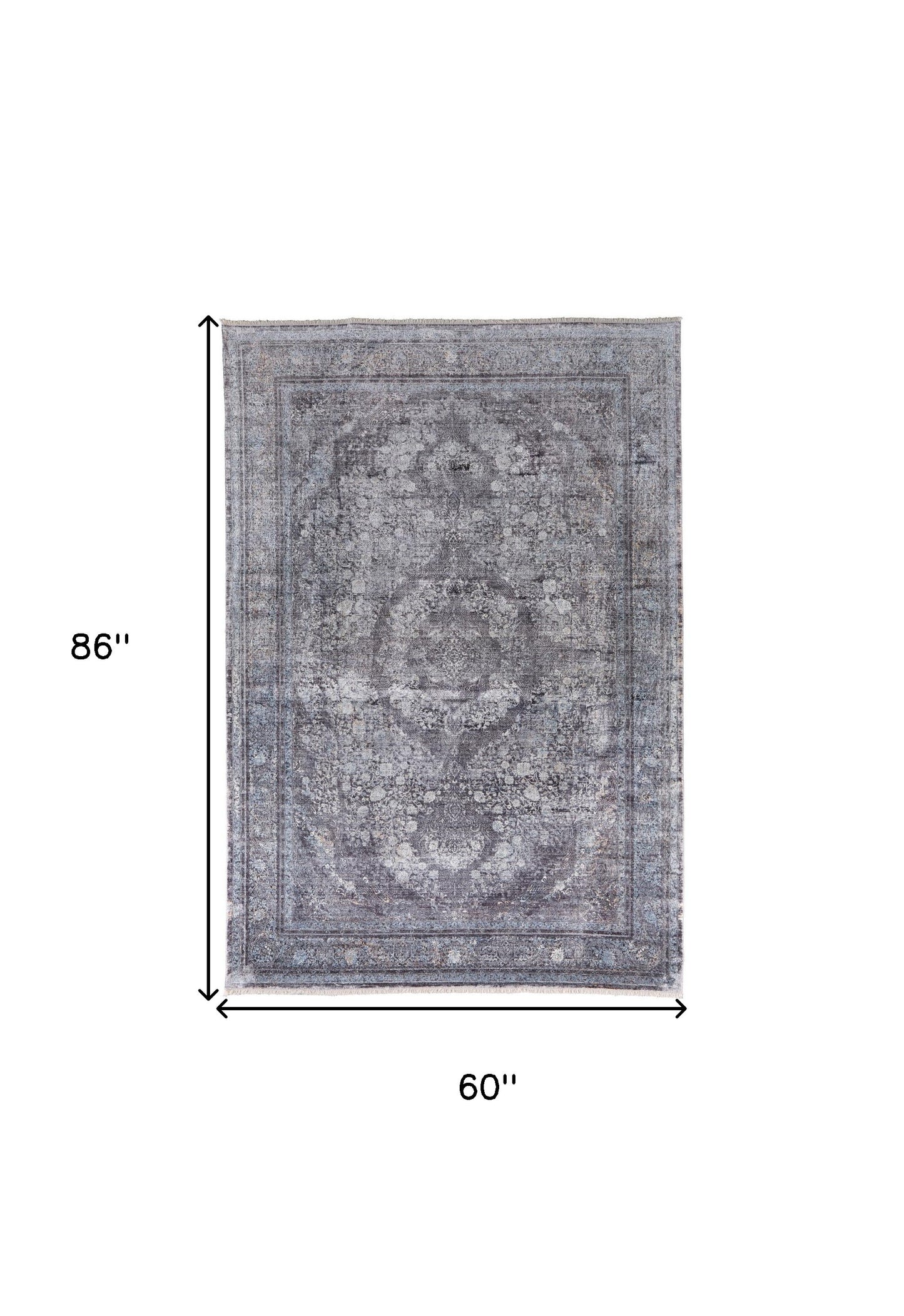 5 x 7 Gray & Silver Oriental Power Loom Rug