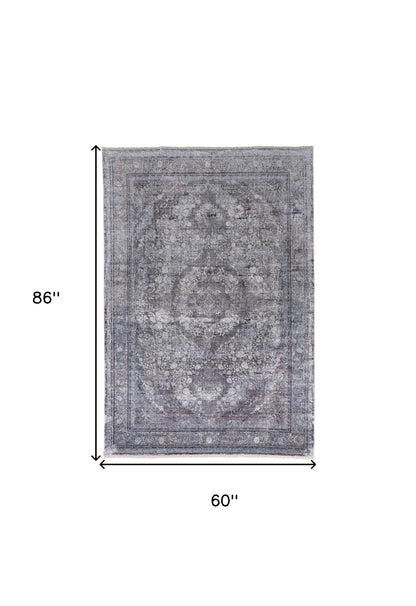 5 x 7 Gray & Silver Oriental Power Loom Rug
