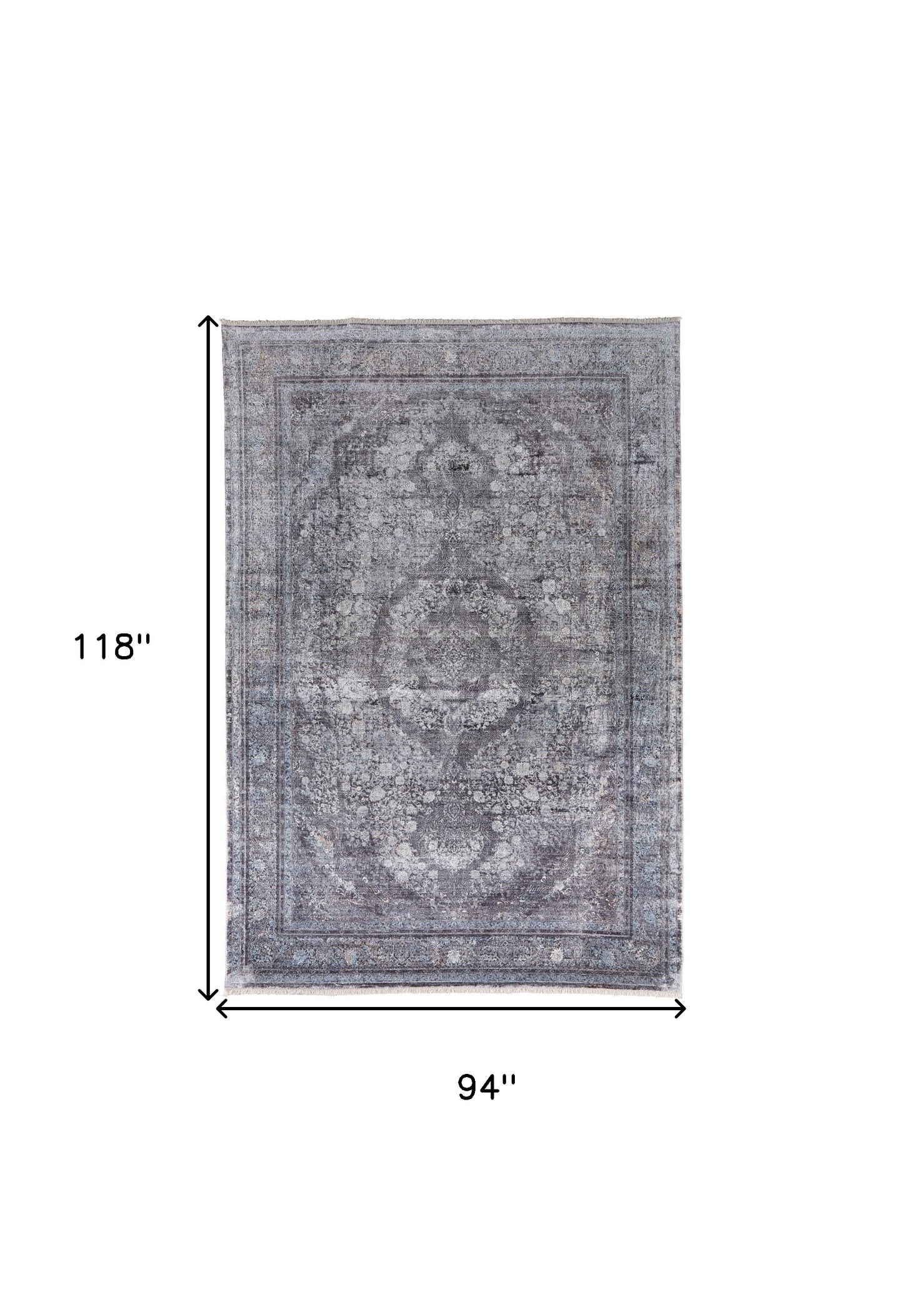 8 x 10 Gray & Silver Oriental Power Loom Rug
