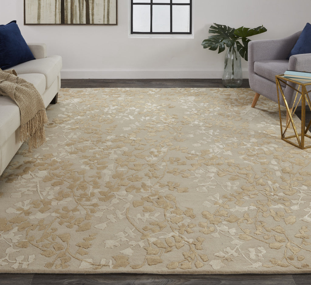 8 x 10 Gray & Silver Floral Hand Tufted Rug