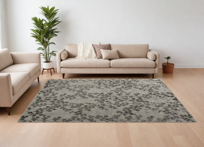 8 x 10 Gray & Silver Floral Hand Tufted Rug