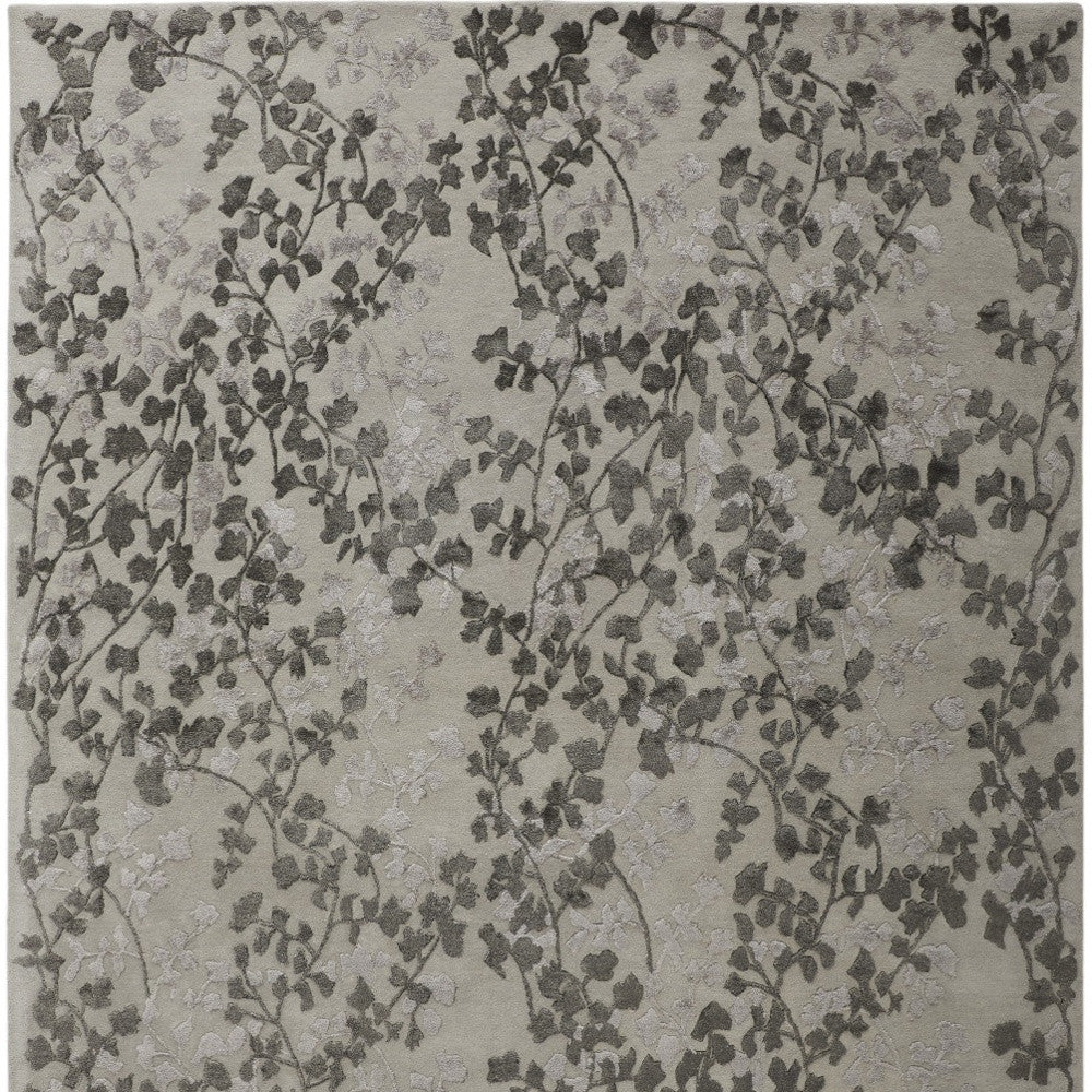 8 x 10 Gray & Silver Floral Hand Tufted Rug