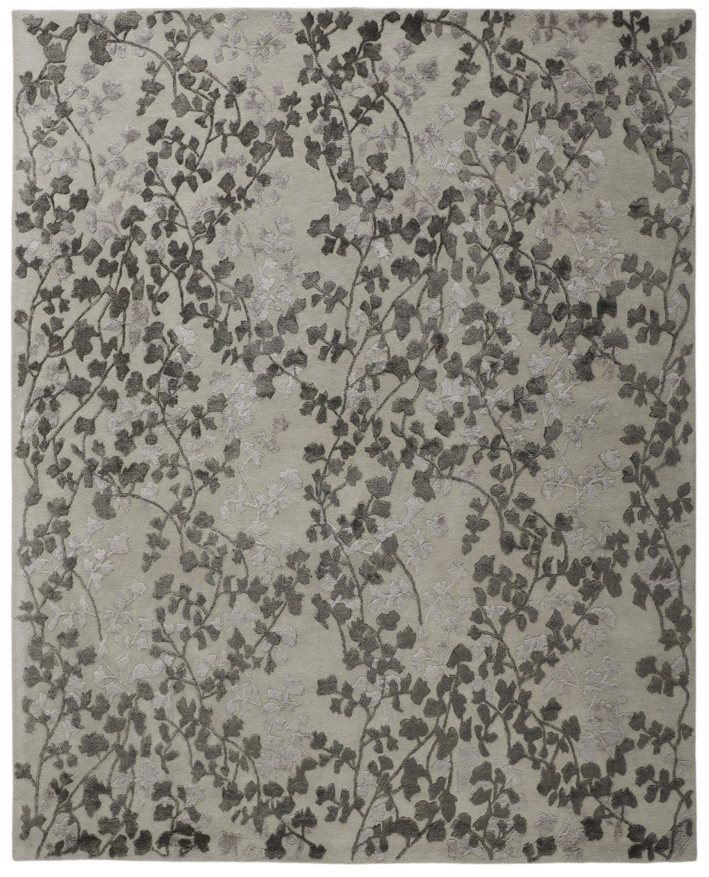 8 x 10 Gray & Silver Floral Hand Tufted Rug