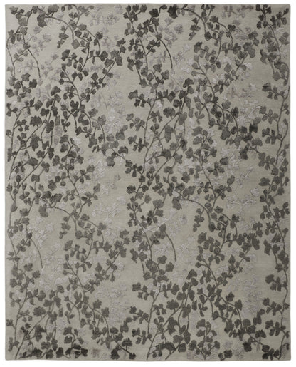 8 x 10 Gray & Silver Floral Hand Tufted Rug