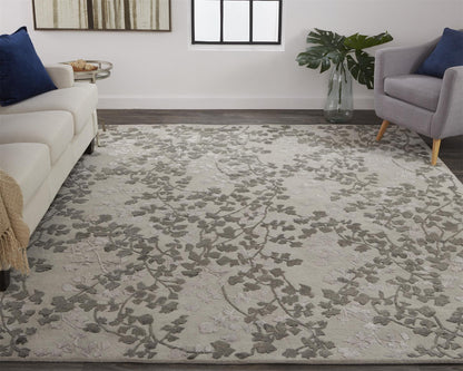 8 x 10 Gray & Silver Floral Hand Tufted Rug