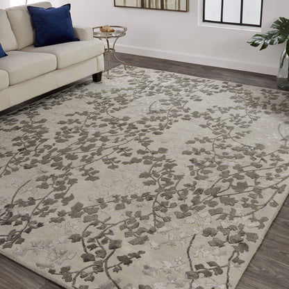 8 x 10 Gray & Silver Floral Hand Tufted Rug