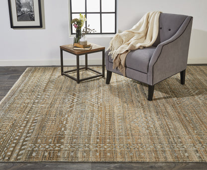 4 x 6 Gold & Tan Geometric Hand Knotted Rug