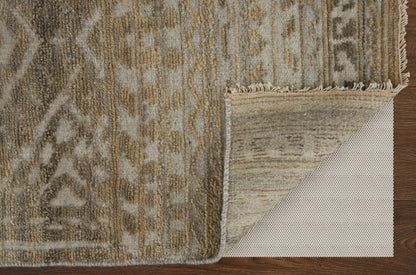 8 x 10 Gold & Tan Geometric Hand Knotted Rug