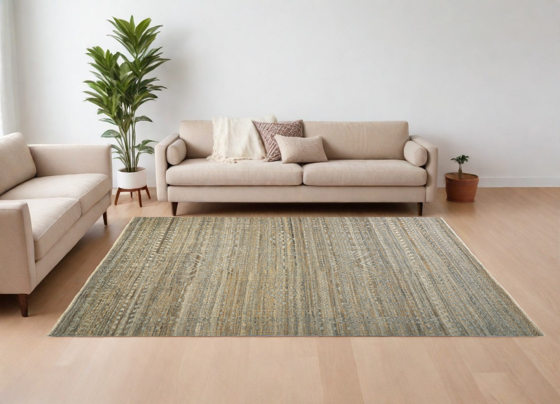 12 x 15 Gold & Tan Geometric Hand Knotted Rug