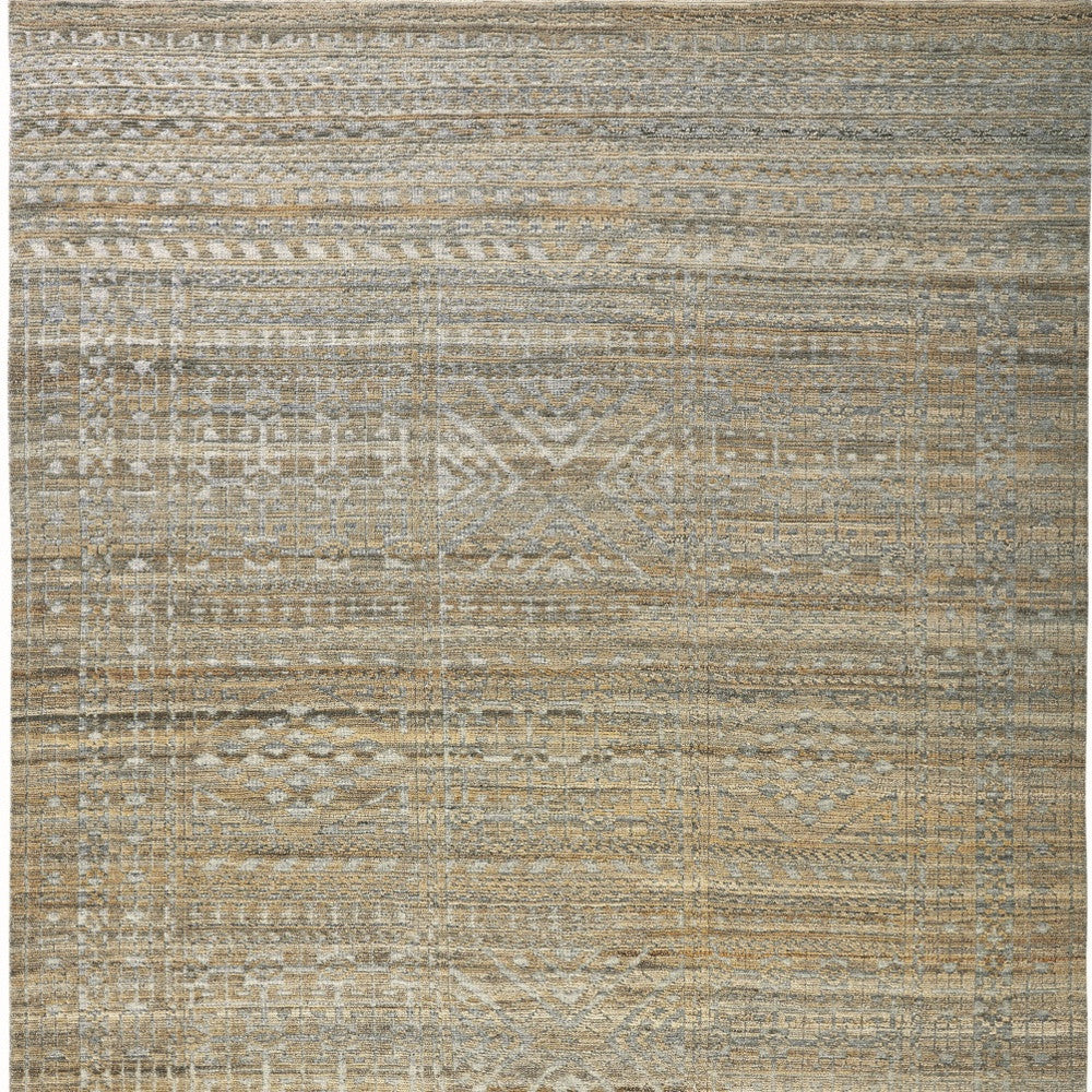 12 x 15 Gold & Tan Geometric Hand Knotted Rug