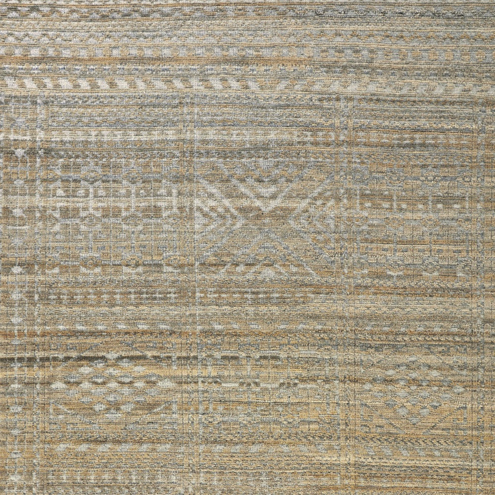12 x 15 Gold & Tan Geometric Hand Knotted Rug