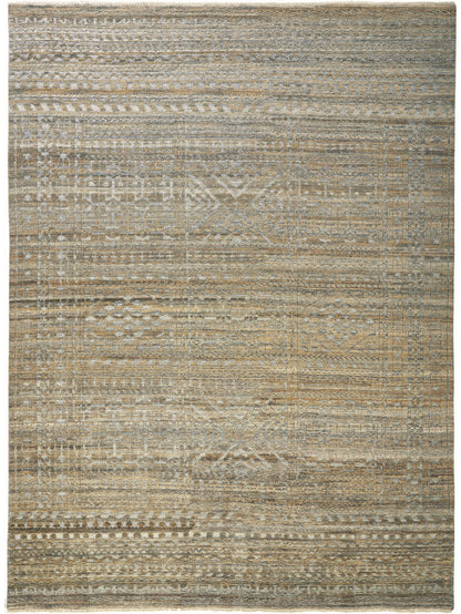 12 x 15 Gold & Tan Geometric Hand Knotted Rug