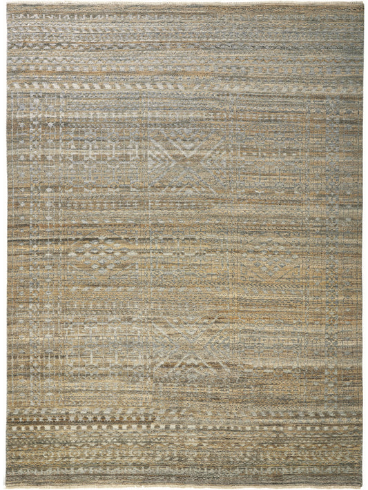 12 x 15 Gold & Tan Geometric Hand Knotted Rug