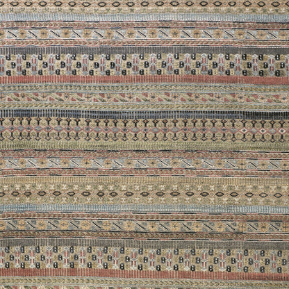 4 x 6 Tan Blue & Orange Striped Hand Knotted Rug