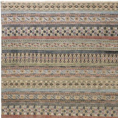 8 x 10 Tan Blue & Orange Striped Hand Knotted Rug