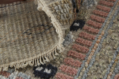 12 x 15 Tan Blue & Orange Striped Hand Knotted Rug