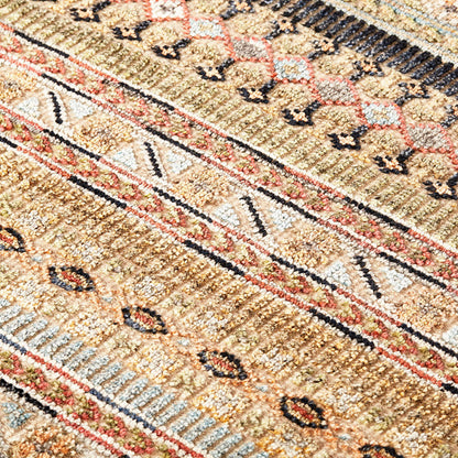 12 x 15 Tan Blue & Orange Striped Hand Knotted Rug