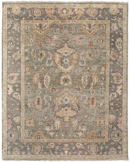 4 x 6 Gray & Gold Wool Oriental Hand Knotted Rug With Fringe