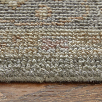 4 x 6 Gray & Gold Wool Oriental Hand Knotted Rug With Fringe