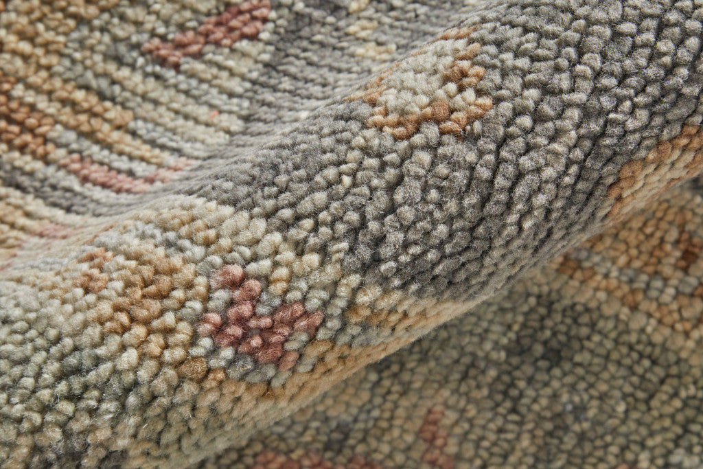 4 x 6 Gray & Gold Wool Oriental Hand Knotted Rug With Fringe