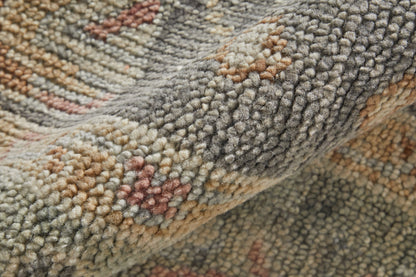 4 x 6 Gray & Gold Wool Oriental Hand Knotted Rug With Fringe