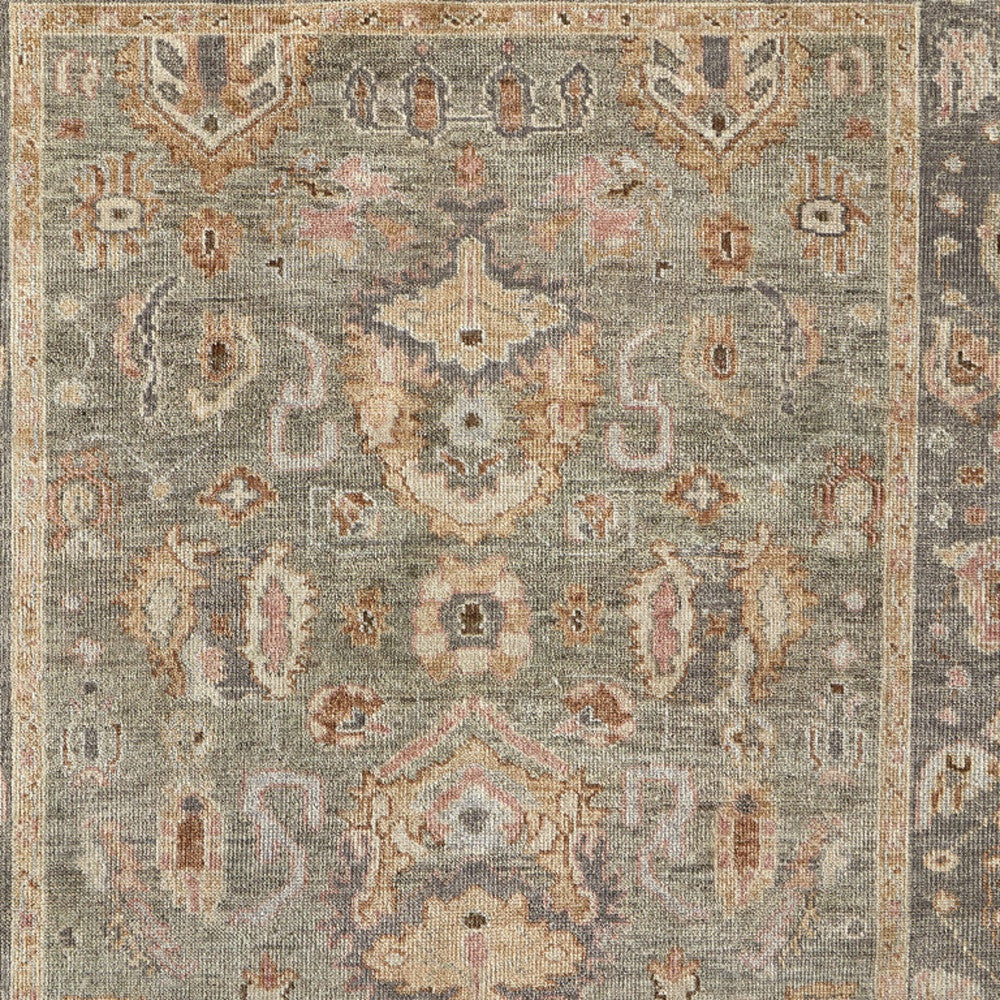 4 x 6 Gray & Gold Wool Oriental Hand Knotted Rug With Fringe