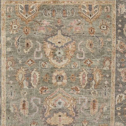 4 x 6 Gray & Gold Wool Oriental Hand Knotted Rug With Fringe