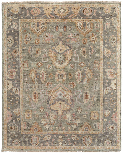4 x 6 Gray & Gold Wool Oriental Hand Knotted Rug With Fringe
