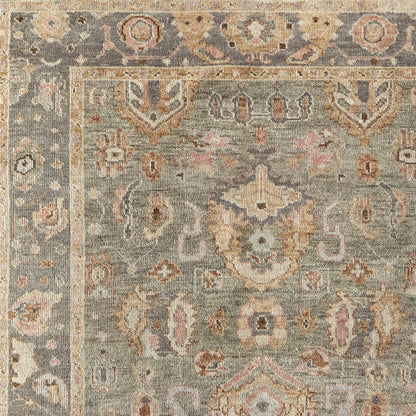 8 x 10 Gray & Gold Wool Oriental Hand Knotted Rug With Fringe