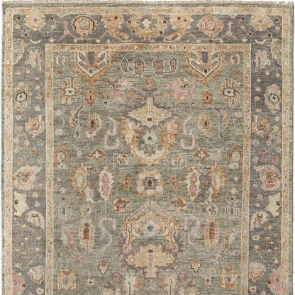 8 x 10 Gray & Gold Wool Oriental Hand Knotted Rug With Fringe