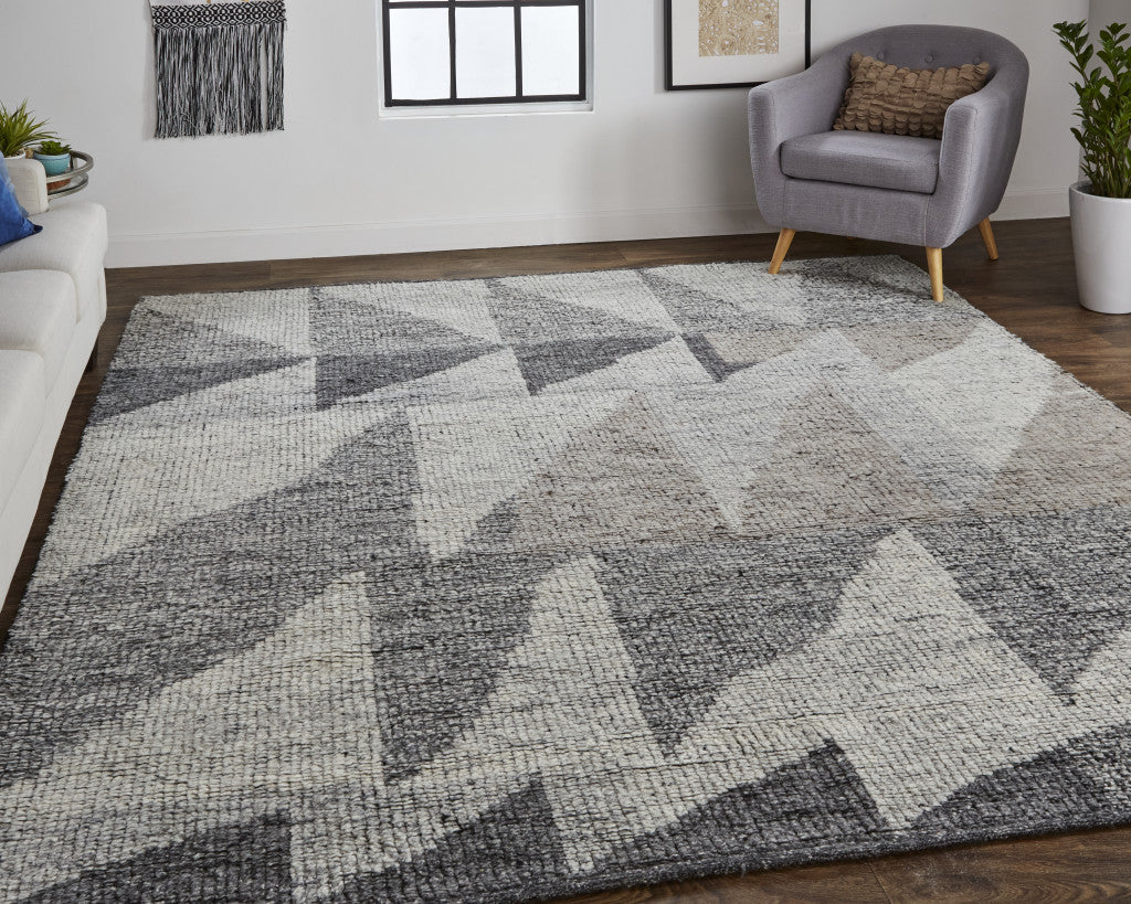4 x 6 Gray & Ivory Wool Geometric Hand Knotted Rug