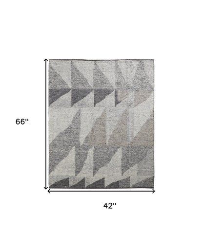 4 x 6 Gray & Ivory Wool Geometric Hand Knotted Rug